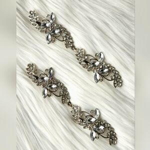 6" Women Bridal Cubic Zirconia Hair Clip x2, Silver Floral Barette, Wedding
